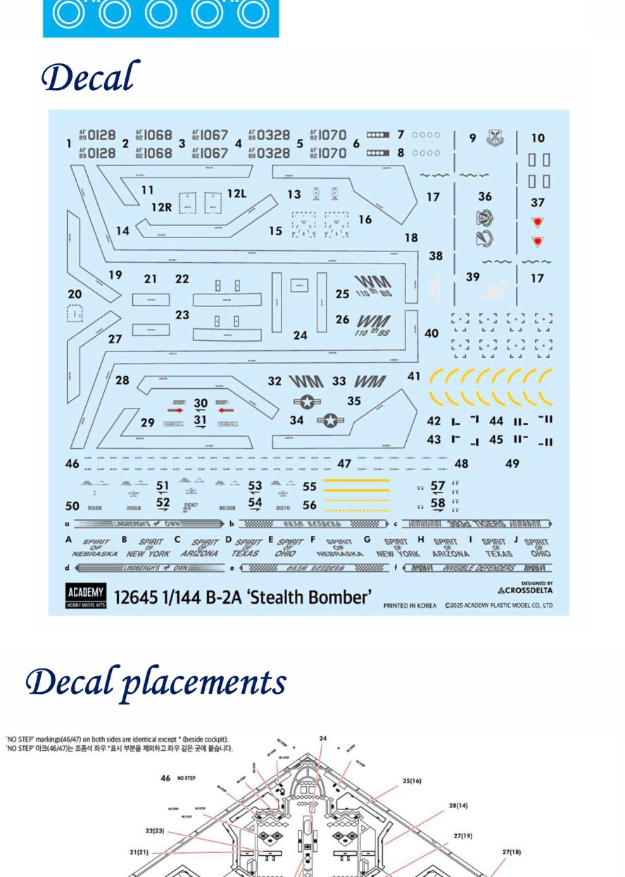 Academy AC12645 1/144 USAF B-2A "Stealth Bomber"Assembly Model Kit