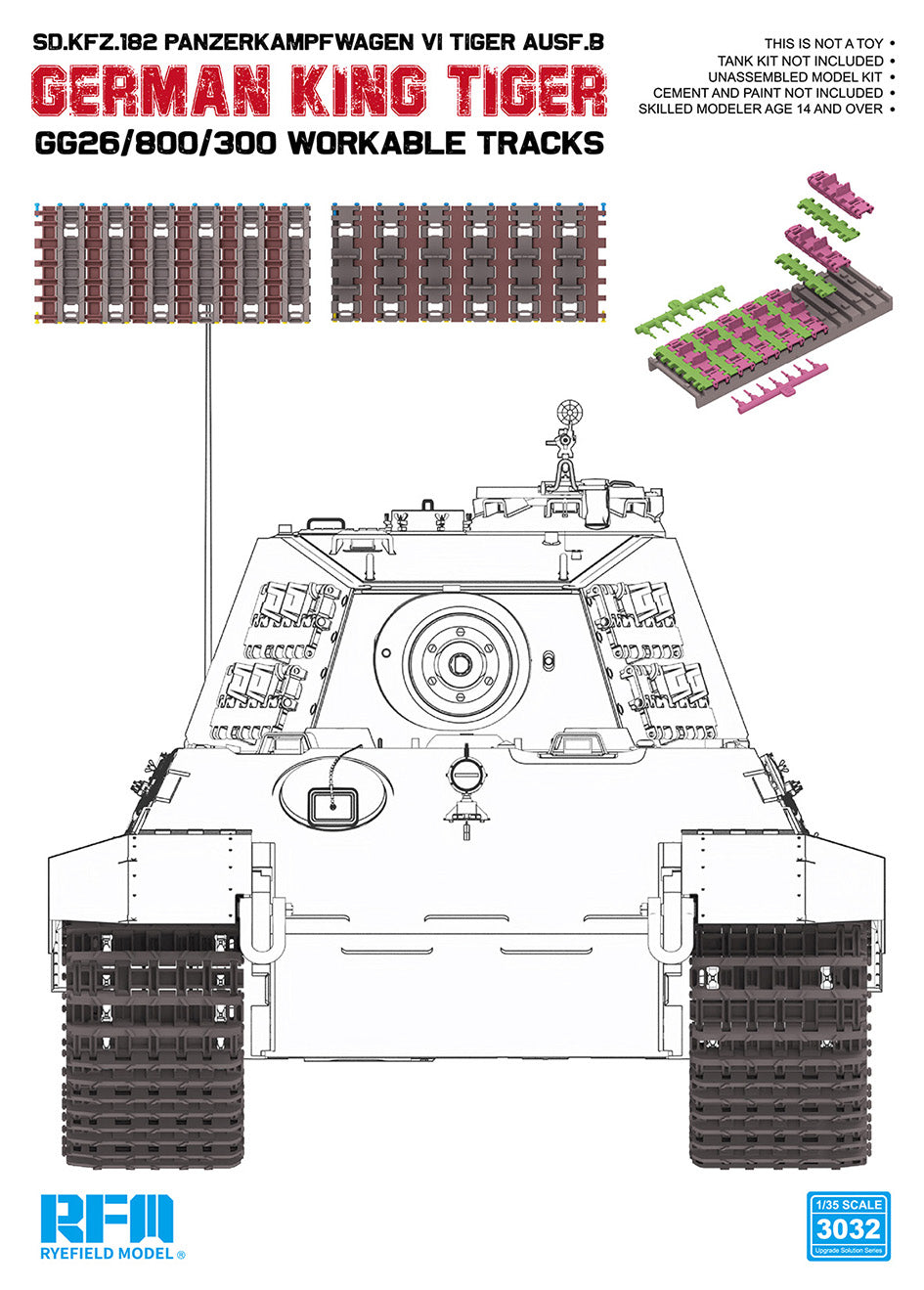 RYEFIELD 3032 1/35 GG26/800/300 Workable Tracks, For Tiger King Plastic