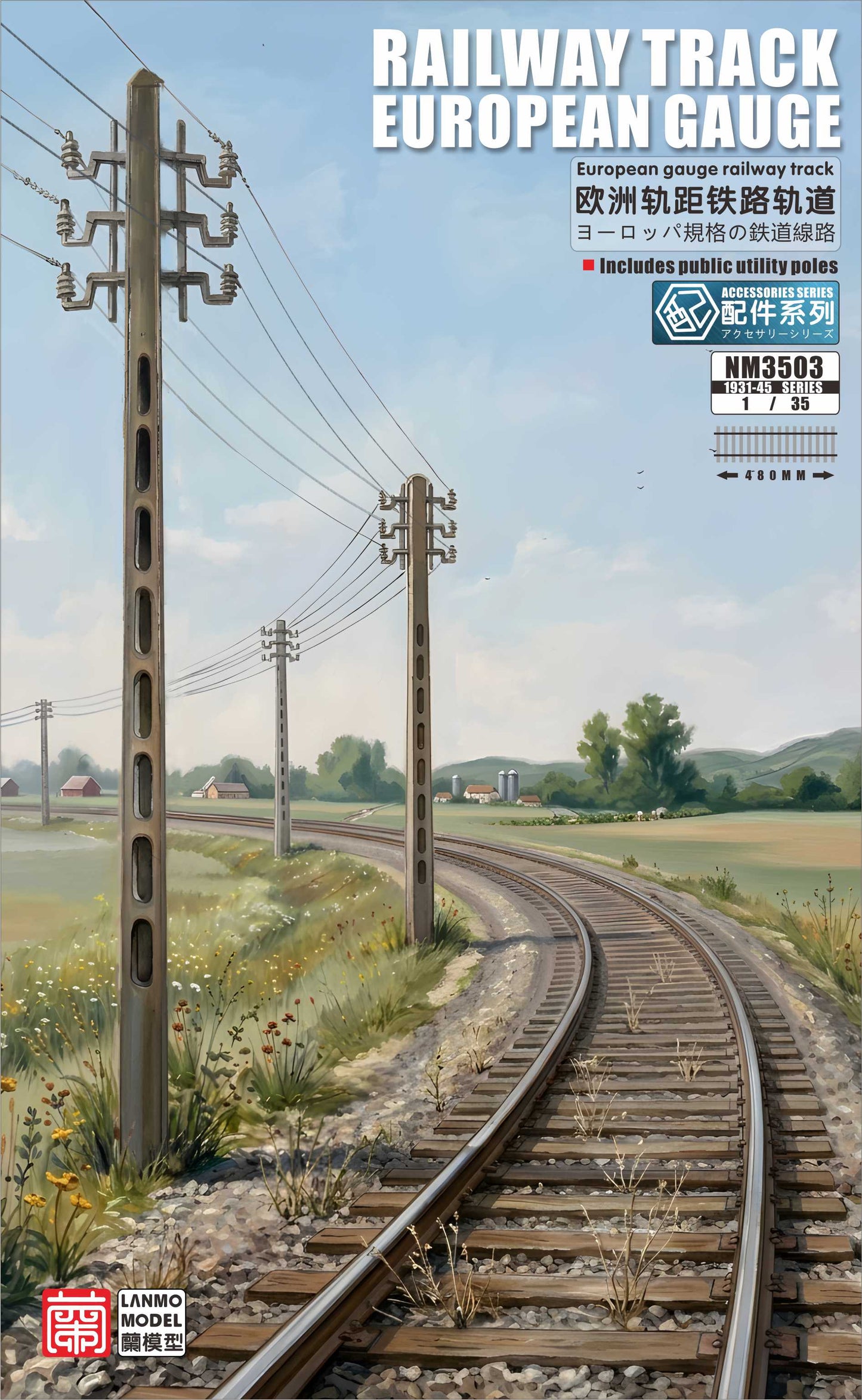 Heavy&Lanmo NM3503 1/35 Railway Track, European Gauge-480mm w/Utility Poles Presale