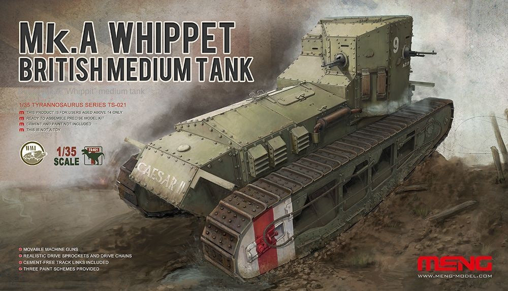 Meng TS-021 1/35 British Medium Model Tank Mk.A Whippet BRAND NEW displayed on packaging.