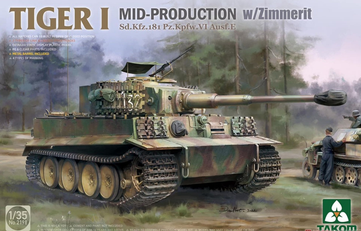 TAKOM 2198 1/35 Scale Tiger I Mid Production w/Zimmerit Plastic model Model Kit