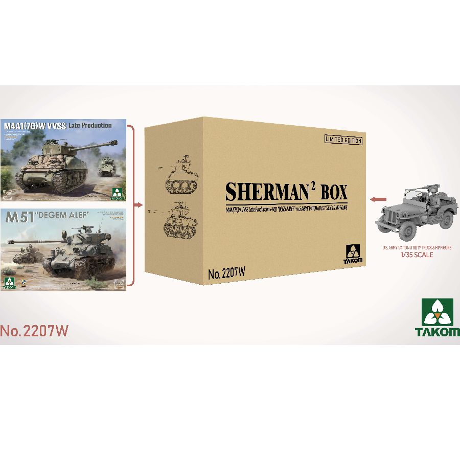 TAKOM 2207W 1/35 SHERMAN*2 M4A1 76(W)+M51 'DEGEM ALEF'+ 1.4t Truck