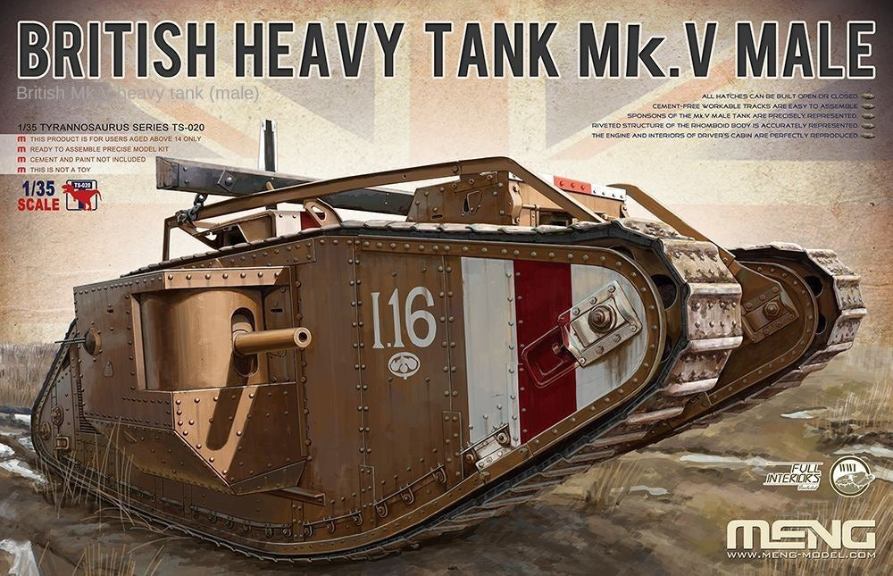 Meng TS-020 Model 1/35 WWI British Heavy Tank Mk.V Male Brand New AAA