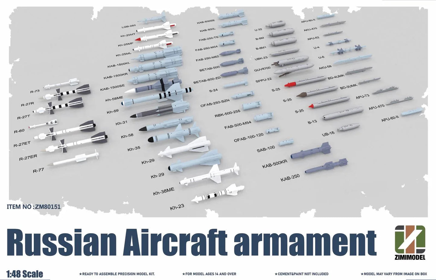 Zimi Model ZM80151 1/48 Scale Russian Aircraft Armament Set Assembly Model Kit - ModelHives
