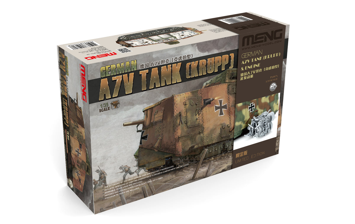 Meng Model 1/35 TS-017S German A7V Tank (Krupp) and Engine Plastic Model Kit