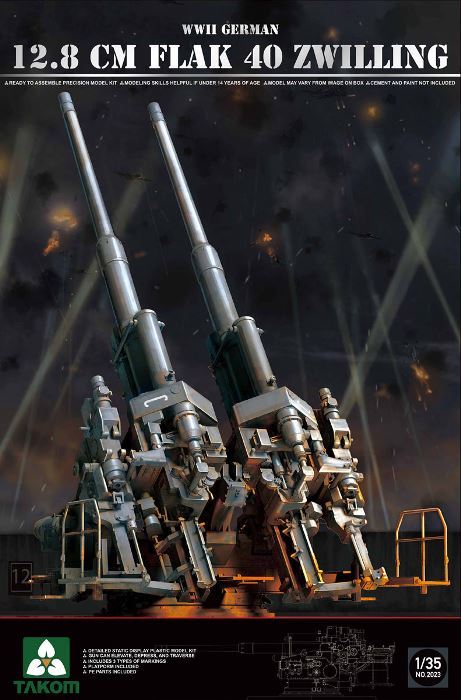 Takom 2023 1/35 WWII German 12.8cm Flak 40 Zwilling (Plastic Assembly Model Kit)