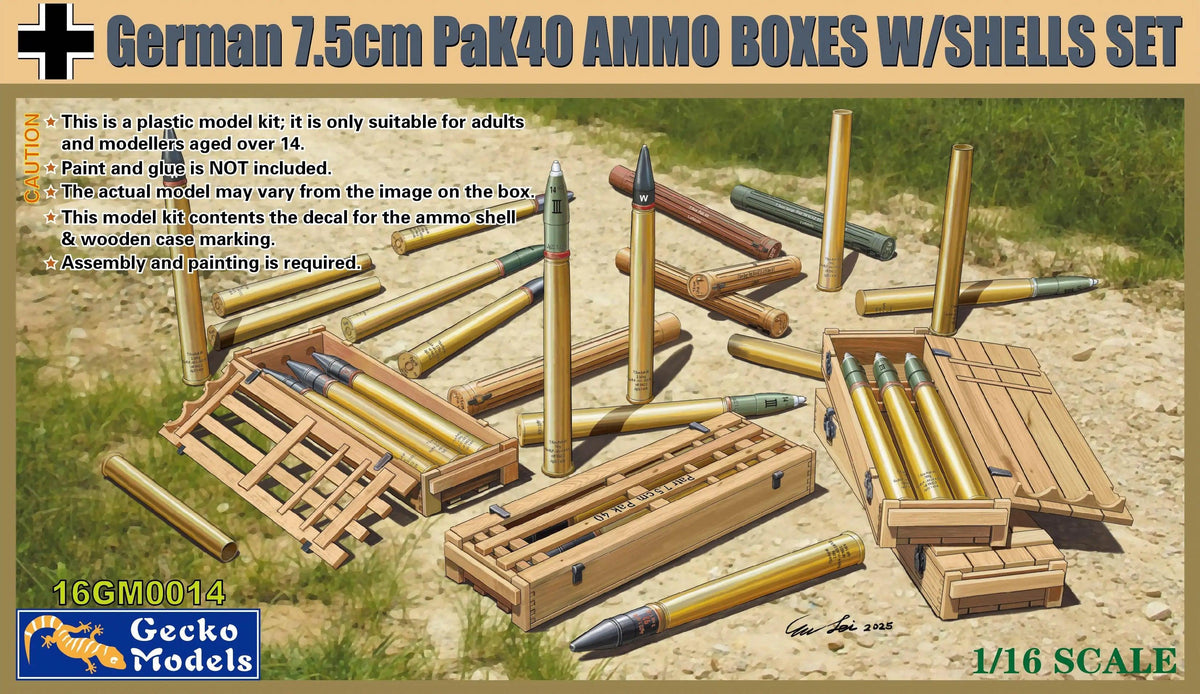 Gecko Models 1/16 16GM0014 German 7.5CM PaK40 AMMO BOXES W/SHELLS SET ModelHive