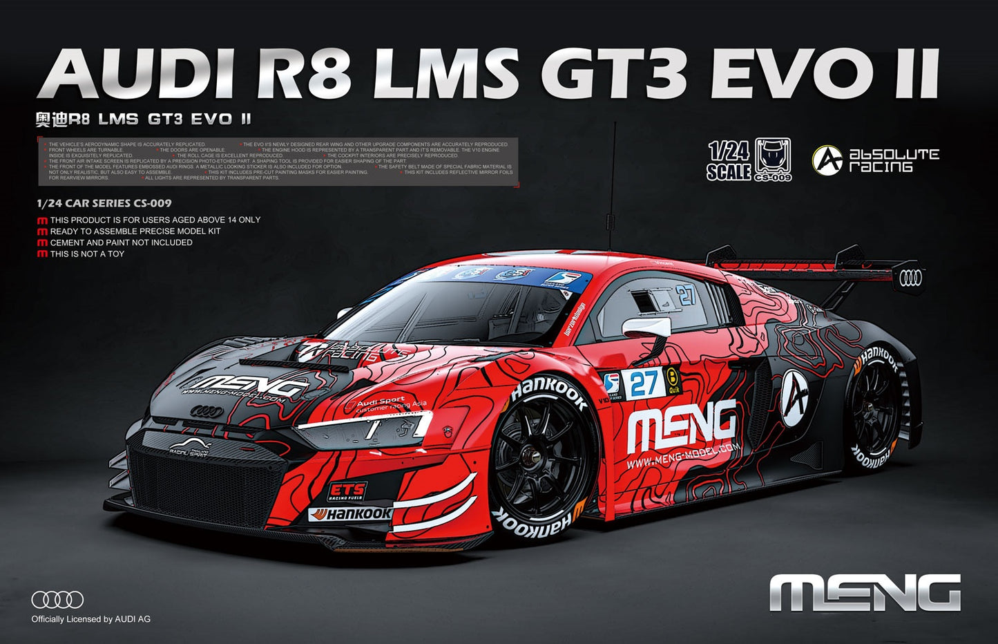 MENG CS-009 1/24 R8 LMS GT3 EVO II Absolute Racing Model Kit