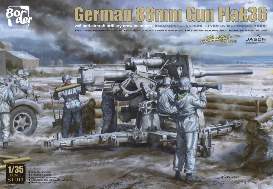 German 88mm Gun Flak36 w/6 Anti-Aircraft Artillery+Iron Box and Metal Barrel - ModelHives