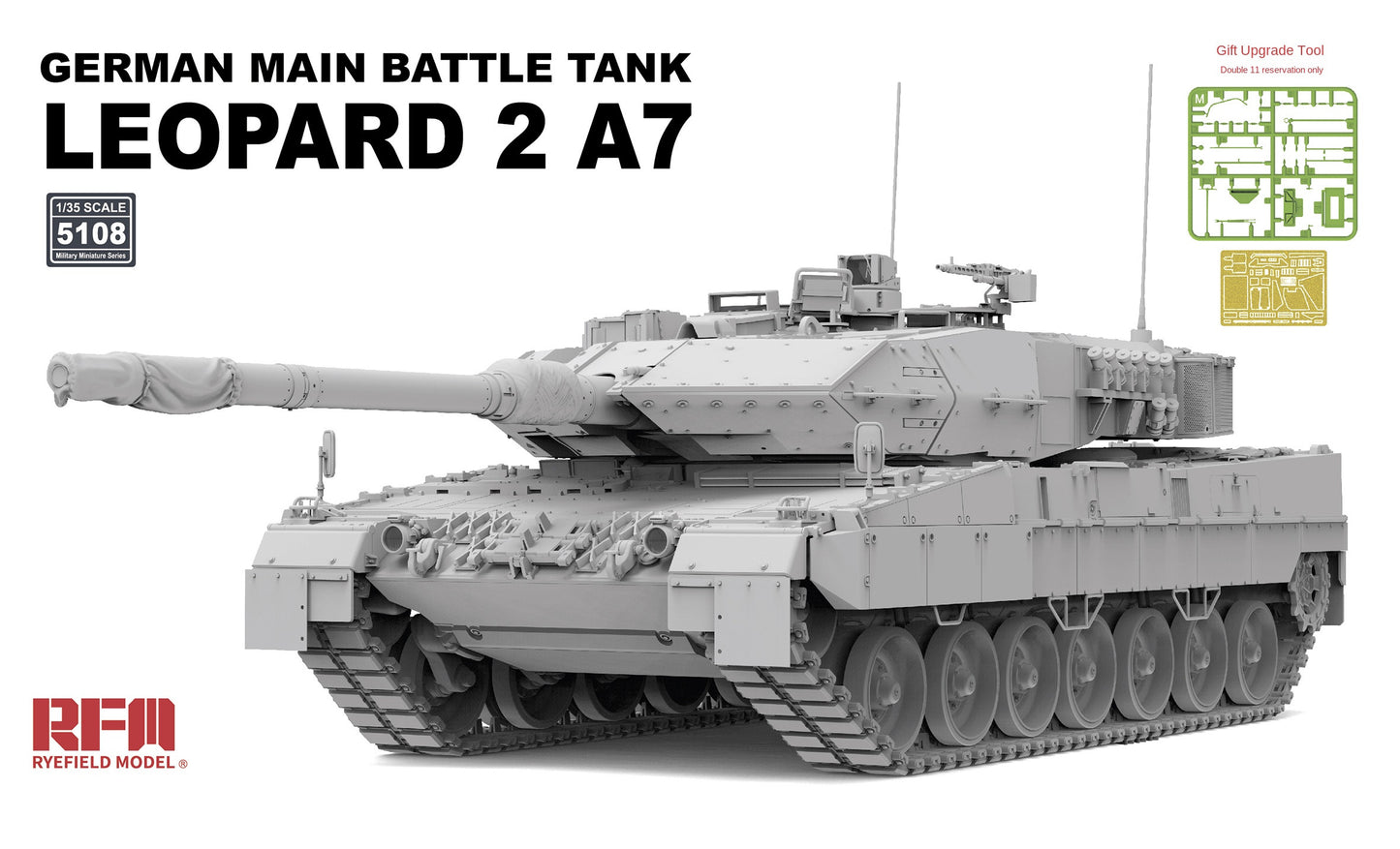 RYEFIELD 5108 1/35 LEOPARD 2A7 MAIN BATTLE TANK SHELL VERSION WITH MOVABLE TRACK Presale