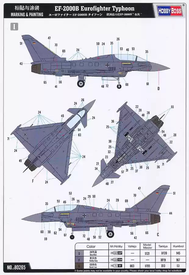 Hobbyboss 1/72 80265 EF-2000B Eurofighter Typhoon Model Kit
