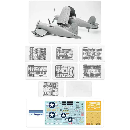 Build the US F4U-1A CORSAIR Airplane Model Kit with 1/48 scale, detailed engine, photo-etch parts, and two tire options for a complete experience.