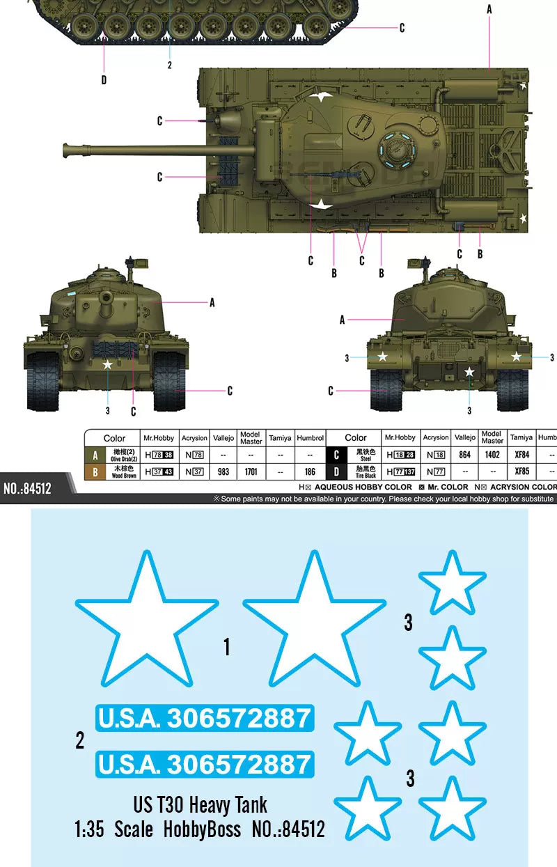 Hobbyboss 84512 1:35 US T30 Tank Model Kit