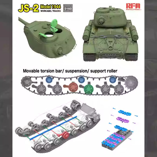 Explore the RYE FIELD 5160 1/35 Soviet JS-2 Heavy Tank Kit with movable tracks and suspension, expected April 15th!