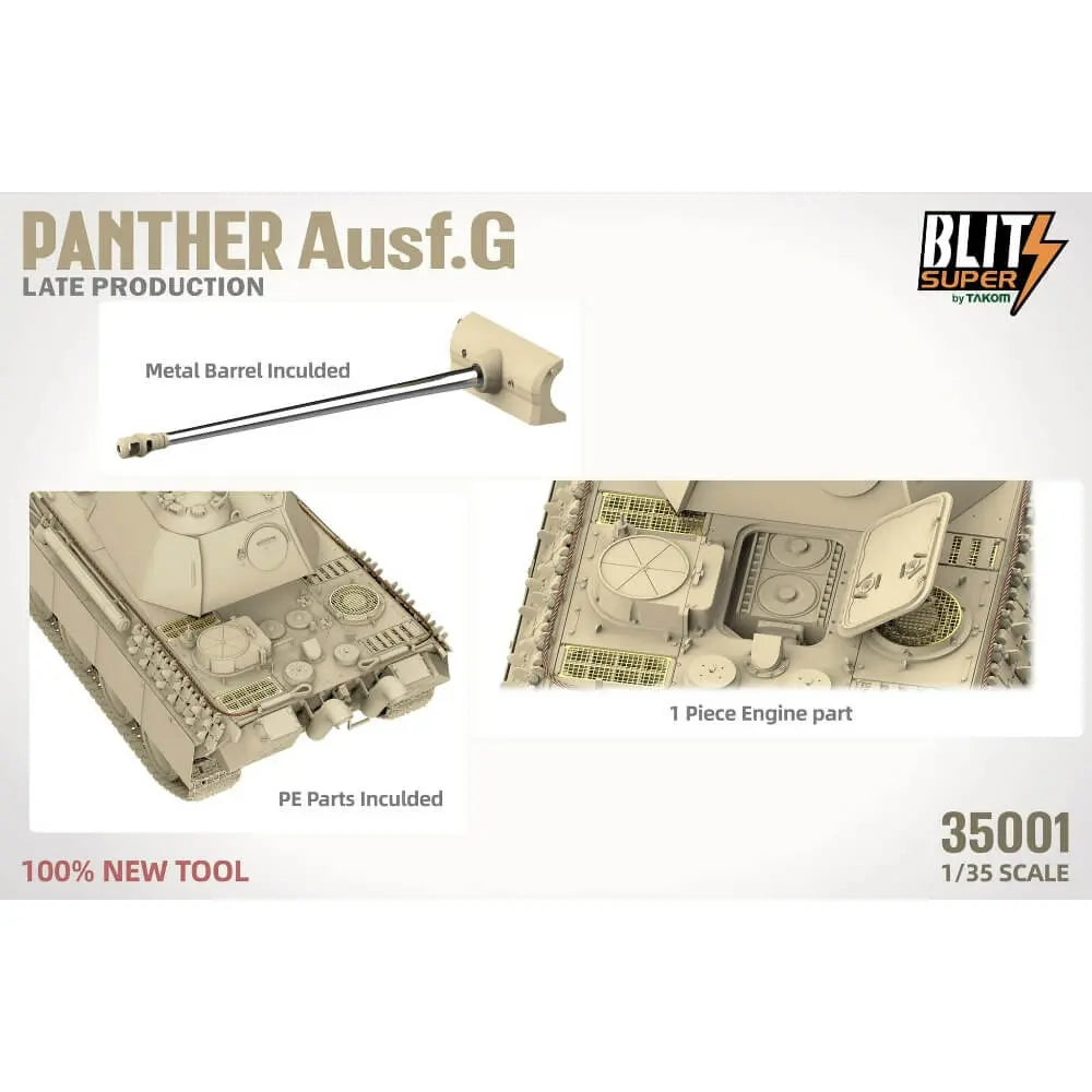 TAKOM 35001 1/35 Panther Ausf.G Late Production (Blitz Super) Tank Assemble Plastic Model Kit TAKOM