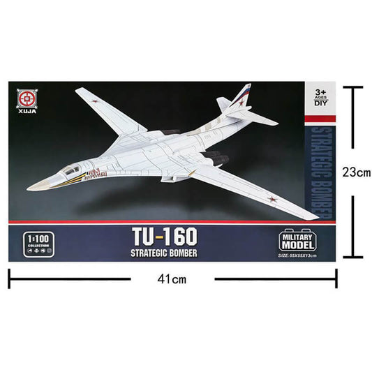 Explore the TU-160 Strategic Bomber Model Kit, a glueless 1/100 scale model perfect for aviation enthusiasts and collectors.