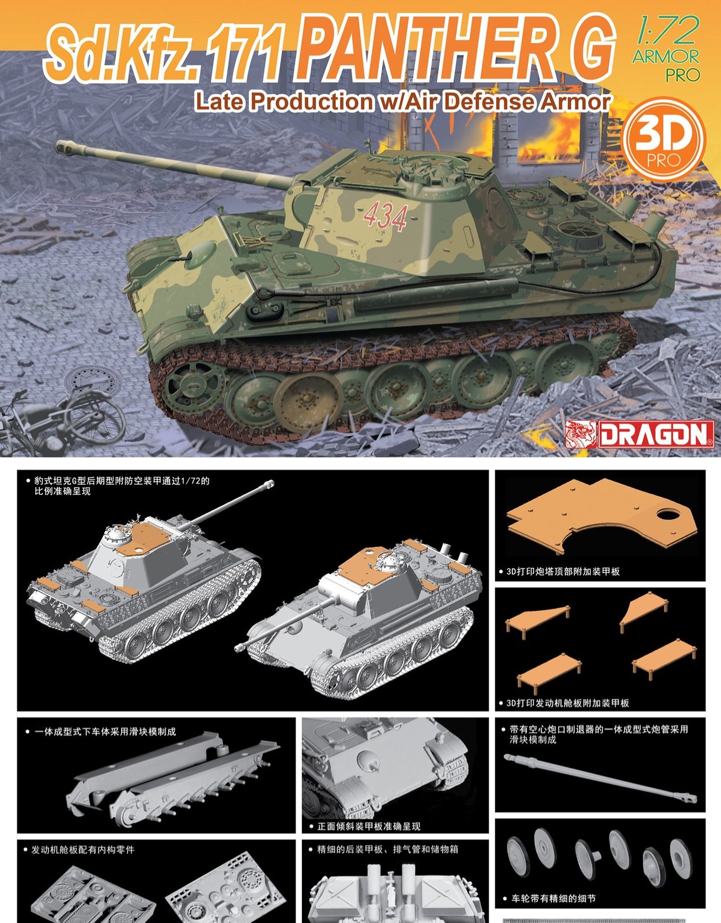 DRAGON 7696 1/72 Sd.Kfz.171 Panther G Late Production w/Air Defense Armor model