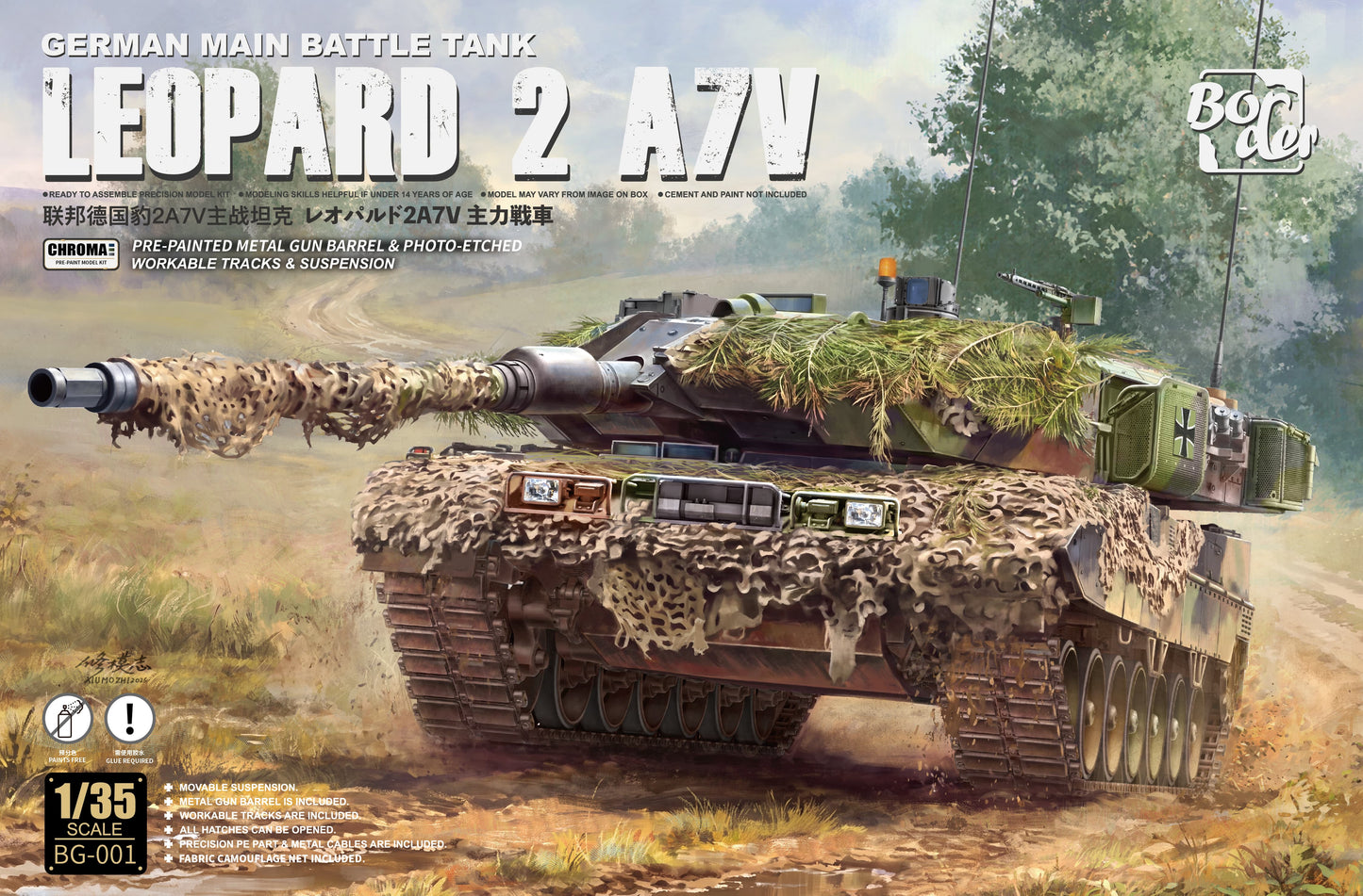 Border BG-001 1/35 Leopard 2A7V Main Battle Tank ( Pre-Painted) Plastic Kit Presale