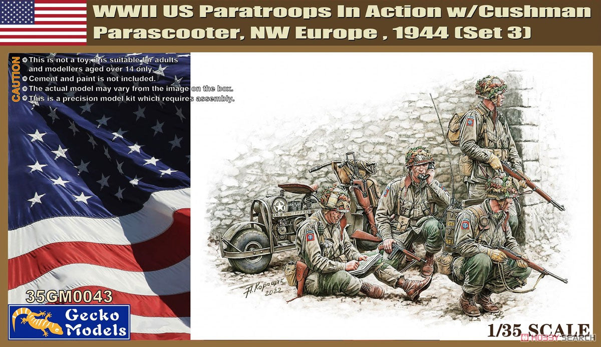 Gecko 35GM0043 1/35 WWII US Paratroops w/Cushman Parascooter, NW Europe,1944 ModelHive
