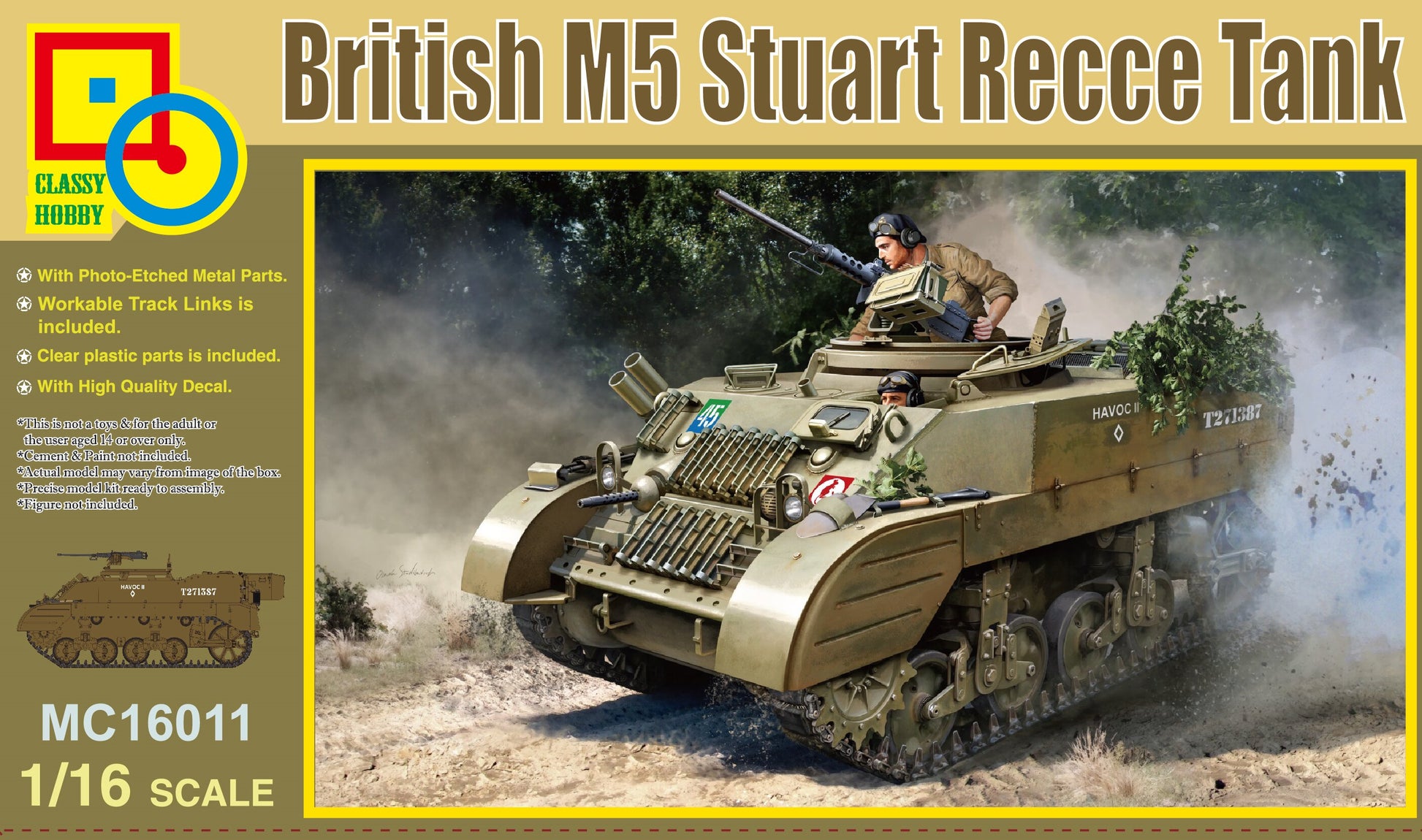 Classy Hobby MC16011 1/16 British M5 Stuart Recce Tank Assembly Model Kit