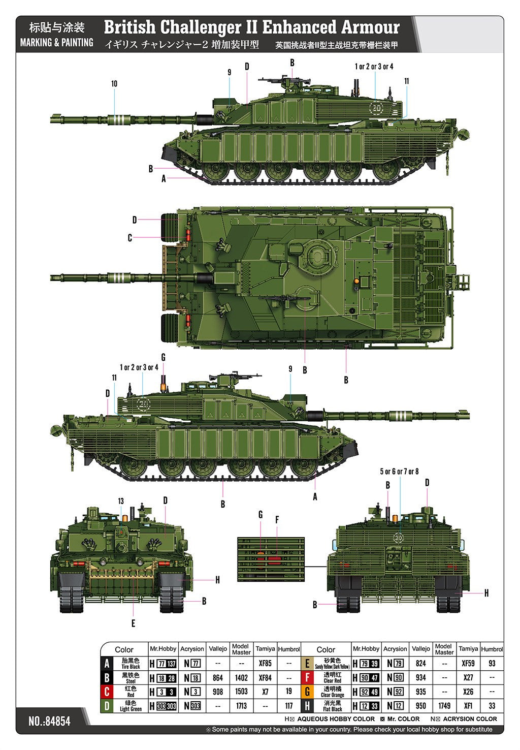 Hobbyboss 84854 1/48 British Challenger Il Enhanced Armour Tank Model Kit
