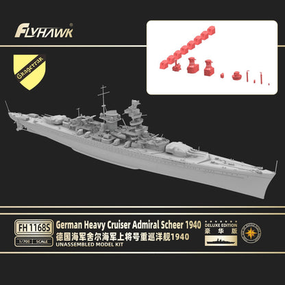 Discover the Flyhawk FH1168S 1/700 German Heavy Cruiser Admiral Scheer 1940 Deluxe Edition model kit, perfect for history enthusiasts and collectors.