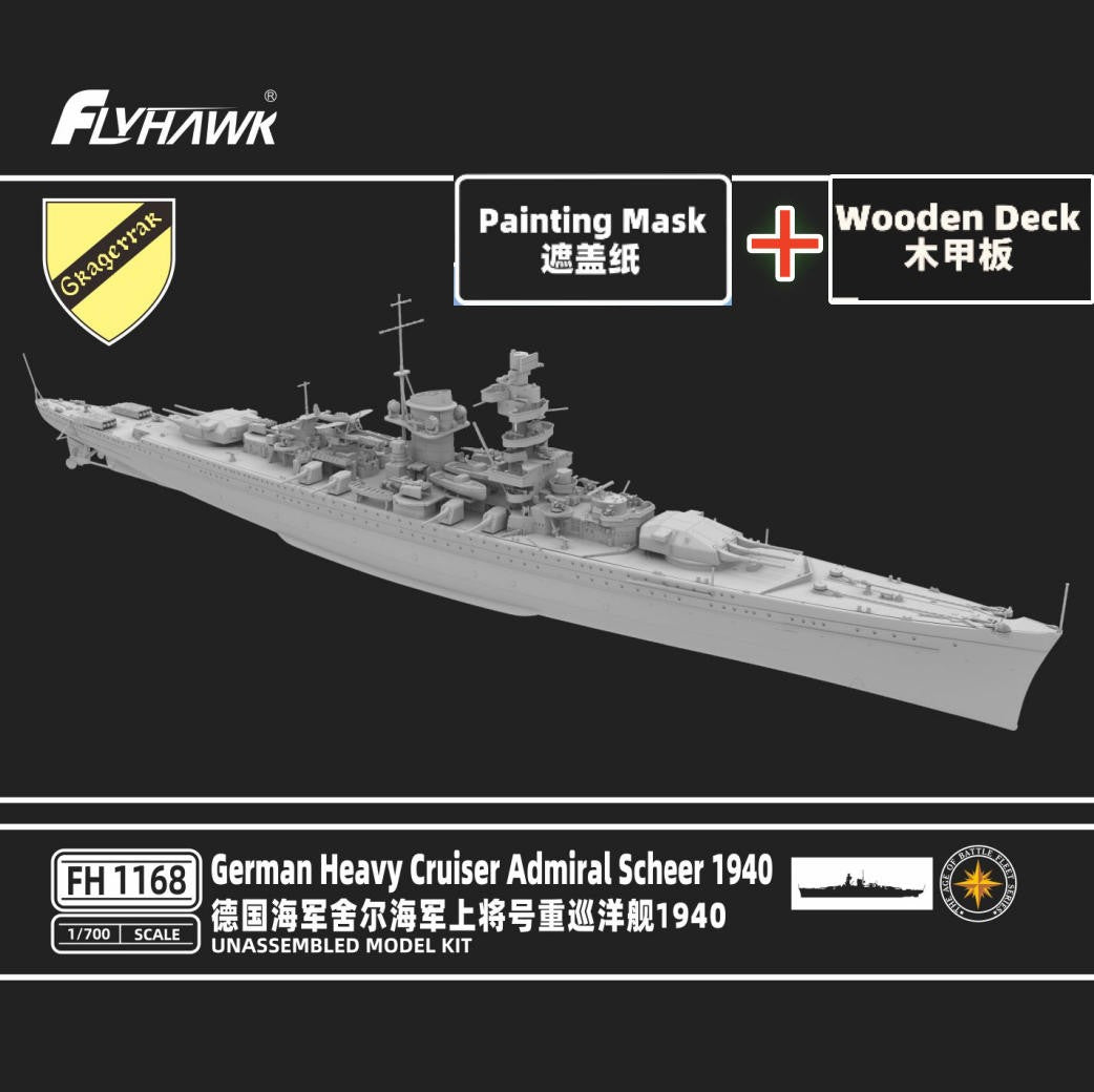 Explore this Flyhawk FH1168 1/700 Kit Cruiser Admiral Scheer 1940 +Wooden Deck +Painting Mask