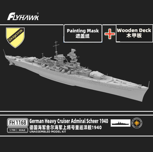 Explore this Flyhawk FH1168 1/700 Kit Cruiser Admiral Scheer 1940 +Wooden Deck +Painting Mask
