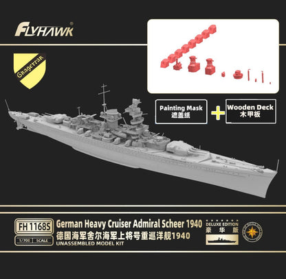 Explore this Admiral Scheer Cruiser 1/700 Deluxe Edition Flyhawk FH1168S w/Wood Deck & Mask