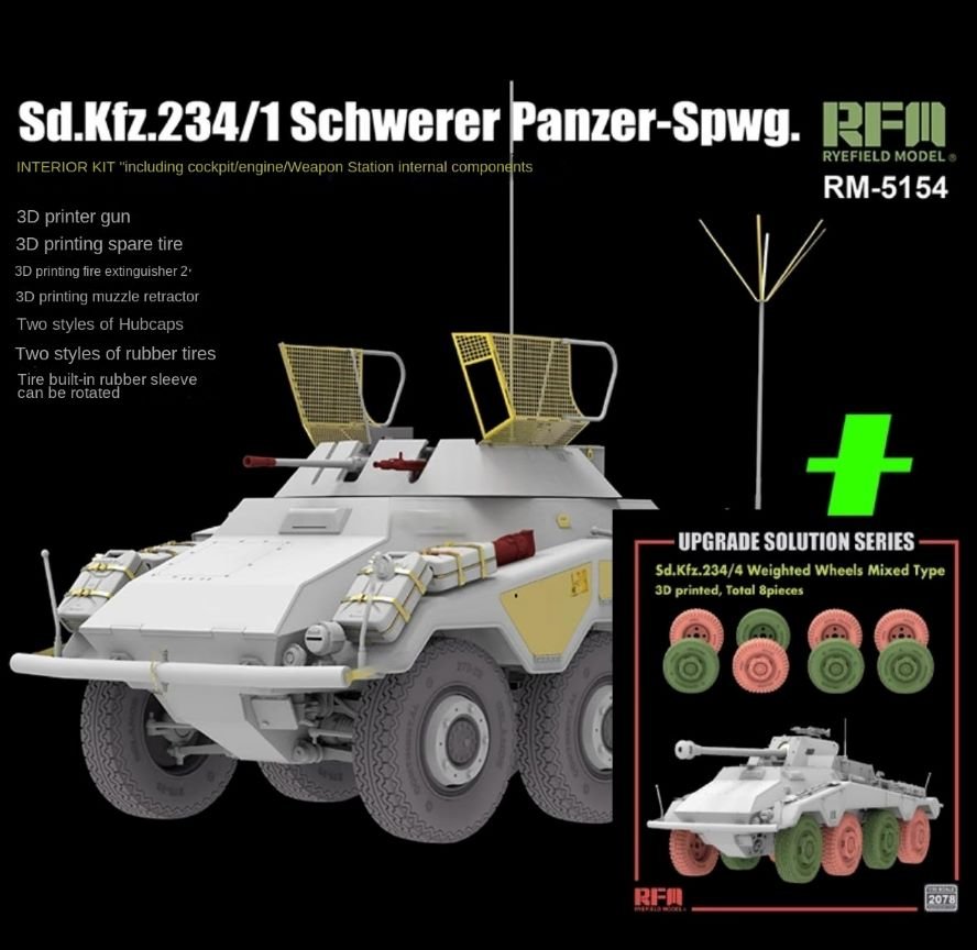 1/35 Sd.Kfz.234/1 Schwerer Panzer - Spwg.Interior& 2078 3D Print Wheels | RYE 5154D - ModelHives