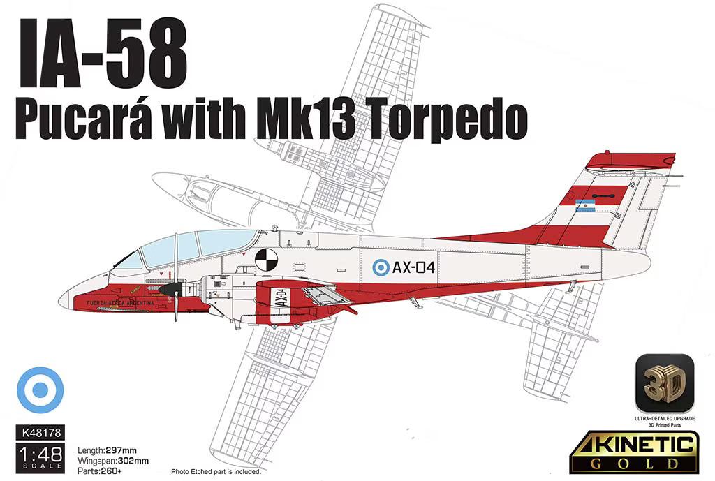 KINETIC K48178 1/48 IA-58 Pucará - with Mk.13 Torpedo Aircraft Model Kit