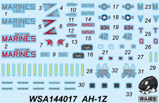 Decals for 1/144 US AH-1Z VIPER Attack Fighter Assembly Model Kit WSA144017.