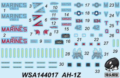 Decals for 1/144 US AH-1Z VIPER Attack Fighter Assembly Model Kit WSA144017.