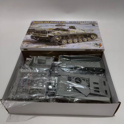 Explore this StuG.III Ausf.G Tank Model Kit with WINTERKETTEN 1/35 |Takom 8010