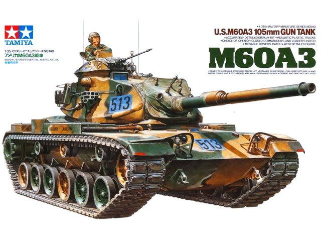 Tamiya 35140 1/35 Scale U.S. M60A3 105mm Gun Tank  Assembly Model kit