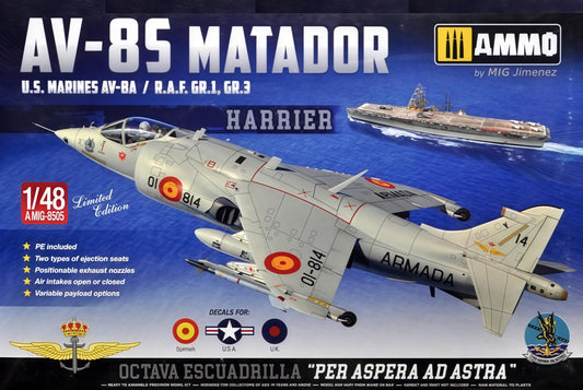 KINETIC K8505 1/48 Harrier AV-8S Matador-Spanish, American, British Versions