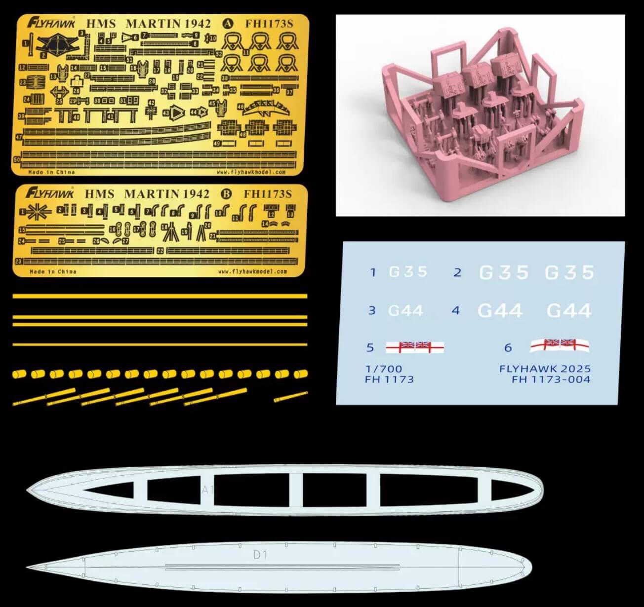 FLYHAWK FH1173S 1/700 HMS Martin 1942 Destroyer Deluxe Edition w/3D Printed Part