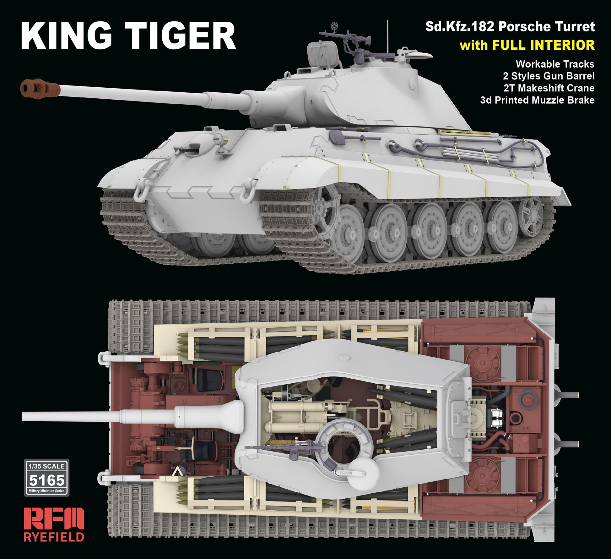 Rye Field RFM-5165 1/35 Sd.Kfz.182 KING TIGER Porsche Turret Full Interior Kit Presale