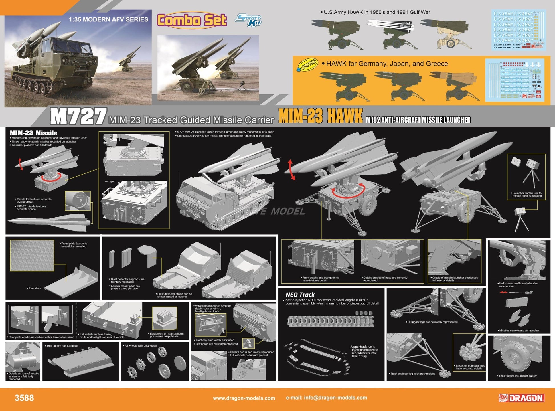 DRAGON 1/35 3588 M727 MIM-23 Guided Missile Carrier&M192 Anti-aircraft Launcher