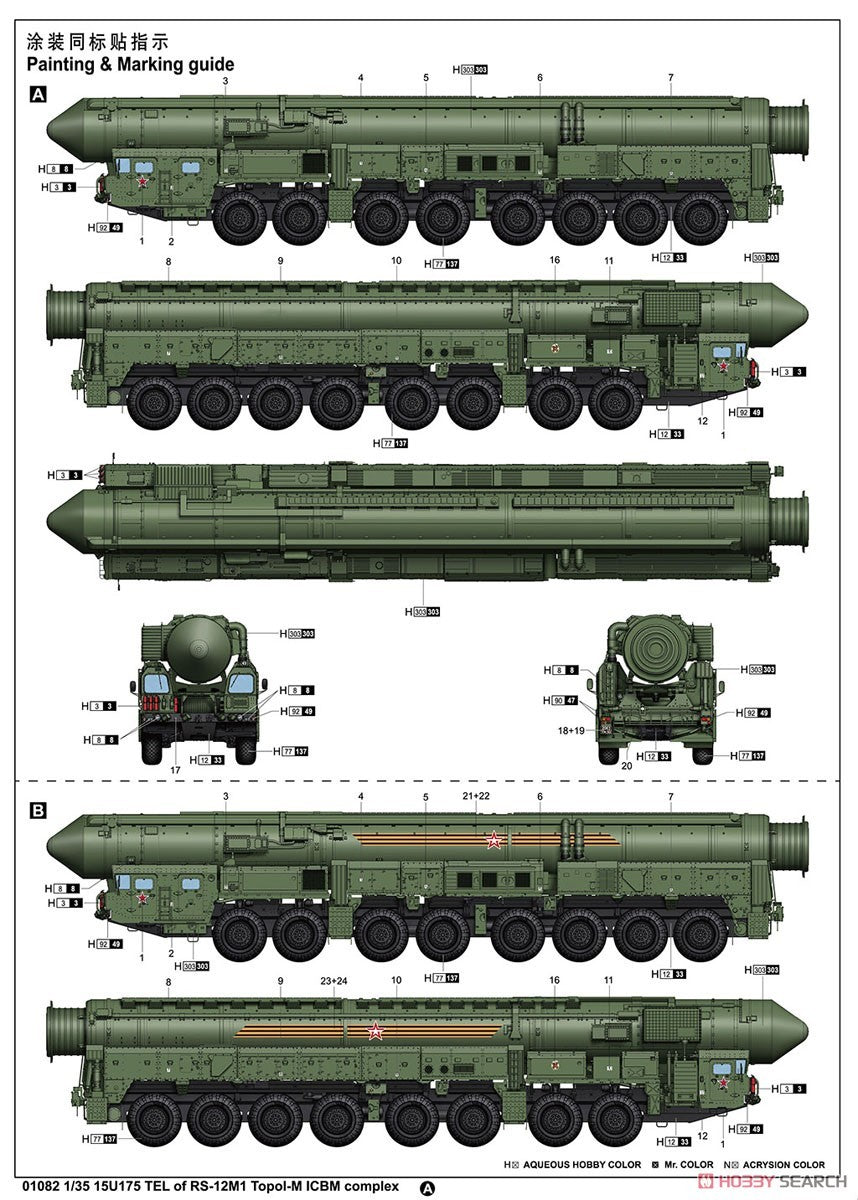 Trumpeter 01082 1/35 15U175 TEL OF RS-12M Topol-M Plastic model kit