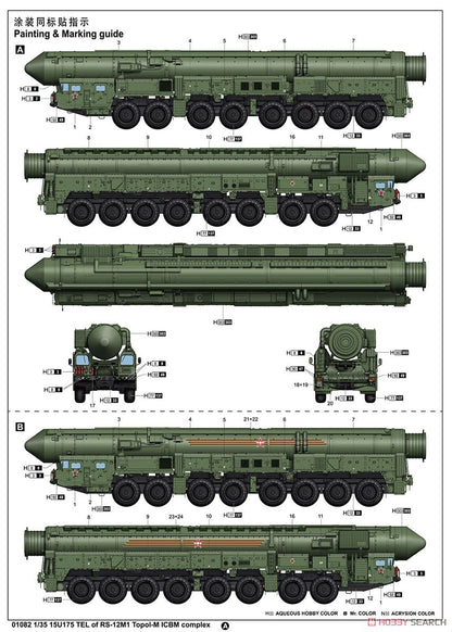 Trumpeter 01082 1/35 15U175 TEL OF RS-12M Topol-M Plastic model kit
