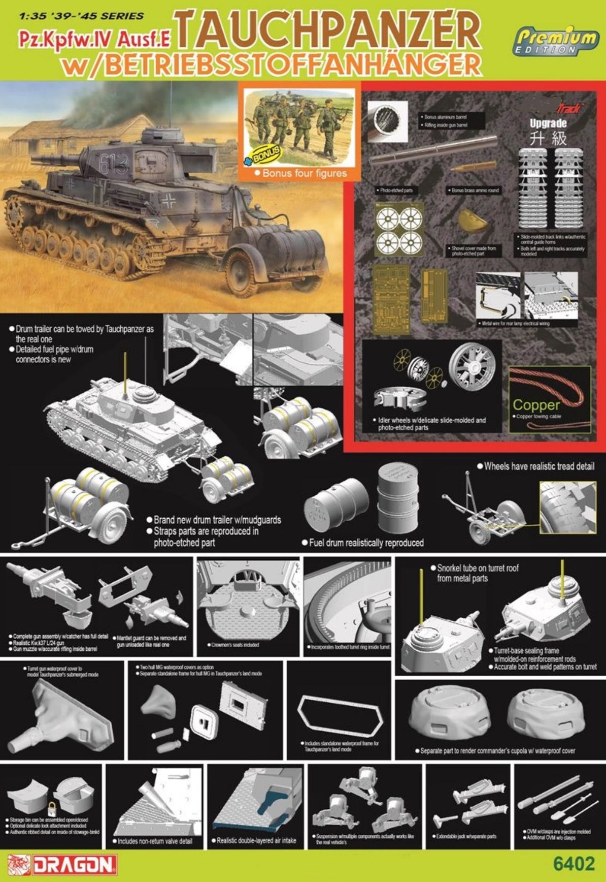 DRAGON 6402 1/35 Pz.Kpfw.IV Ausf.E Tauchpanzer w/Betriebsstoffanhanger Model Kit