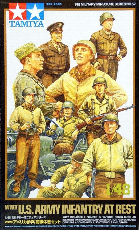 Tamiya 32552 1/48 Model Kit WWII US Army Infantry at Rest Figure w/Light Vehicle
