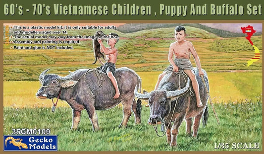 Gecko Models 35GM0109 1/35 60's-70's Vietnamese Children Puppy And Buffalo Set ModelHive