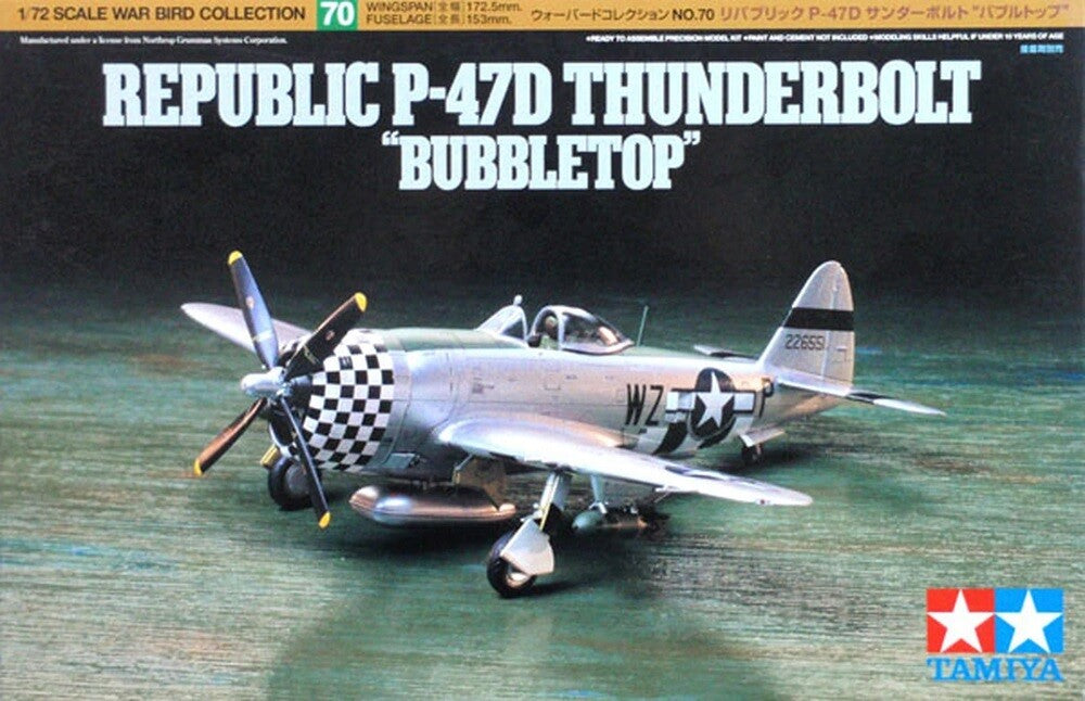 Tamiya 60770 1/72 Aircraft Model Kit USAF Republic P-47D Thunderbolt BubbleTop