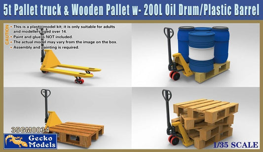 Gecko Models 35GM0034 1/35 5t Pallet truck & Wooden Pallet/Oil Drum/Barrel Set ModelHive