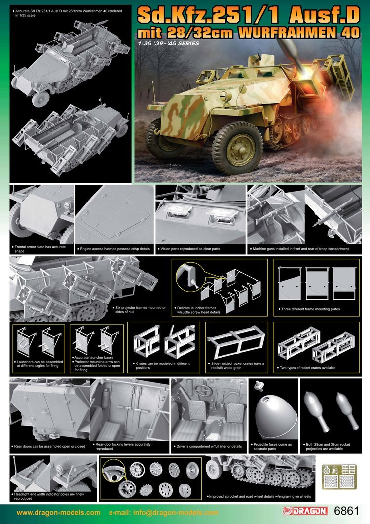 DRAGON 6861 1/35 Sd.Kfz.251/1 Ausf.D mit 28/32cm Wurfrahmen 40 (Bonus:Engine)
