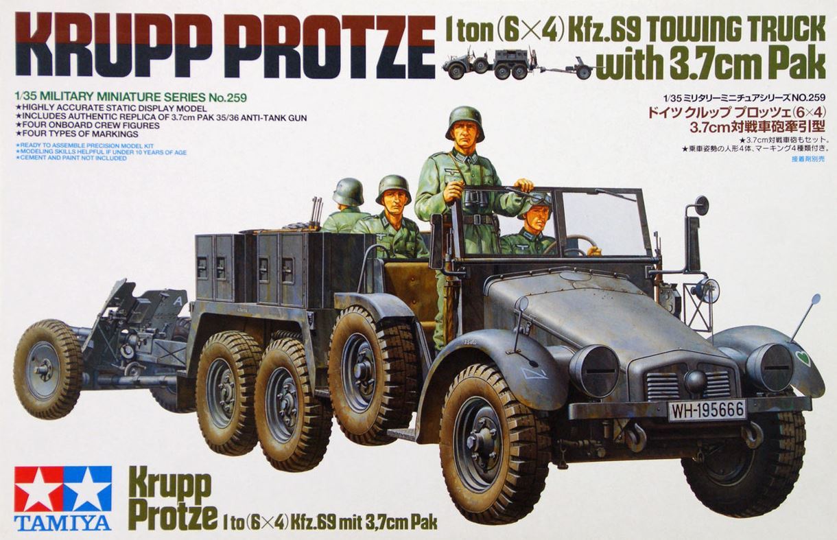 Tamiya 35259 1/35 Model Kit WWII German Kfz.69 Truck Krupp Protze w/3.7cm Pak