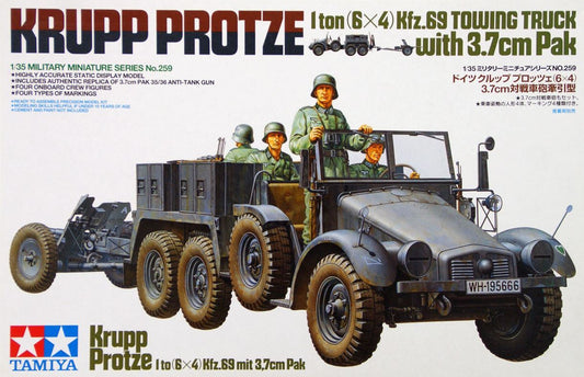 Tamiya 35259 1/35 Model Kit WWII German Kfz.69 Truck Krupp Protze w/3.7cm Pak