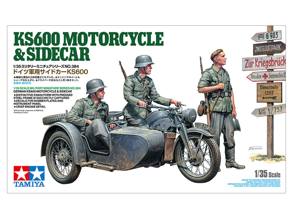 Tamiya TA35384 1/35 Military Miniature Series GERMAN KS600 MOTORCYCLE & SIDECAR